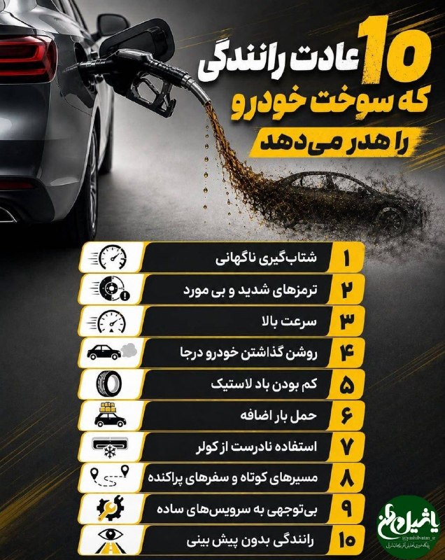 یاشیل وطن _ اخبار روز: 🔰 ۱۰ عادت رانندگی که سوخت خودرو را هدر می‌دهدیاشیل وطنhttp://T.me/yashilvatan_ir