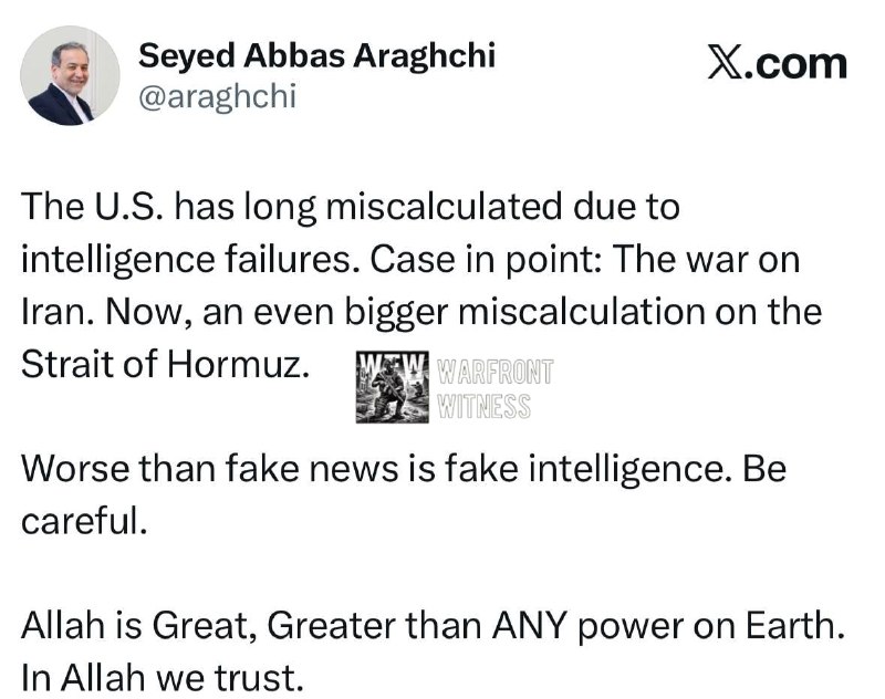 ️🇮🇷🇺🇸 השר האיראני ארגצ'י האשים את ארה"ב בביצוע "חישובים שגויים" שוב ושוב עקב כשלים מודיעיניים, והצביע ע…
