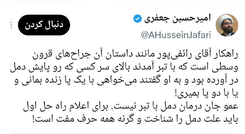 دیده بان انقلاب: راهکار آقای رائفیپور مانند داستان آن جراحهای قرون وسطی است که با تبر آمدند بالای سر کسی که رو پایش دمل در آورده بود و