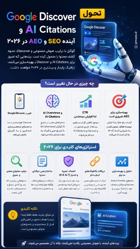 آموزش سئو و هوش مصنوعی 2026 با پدرام ظفریان | pmseo: 📌تحول Google Discover و AI Citations آینده SEO و AEO در ۲۰۲۶👈بچه ها قضیه سئو مدرن کلا داره پیشرفته میشه یکسری فاکتورها ب