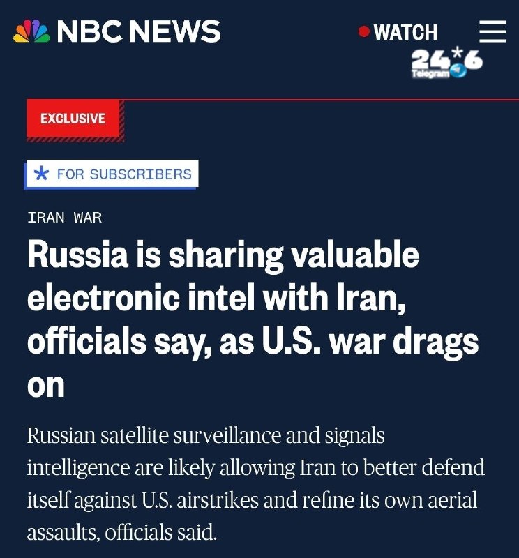 🇮🇱 NBC: רוסיה מעבירה לאיראן מודיעין כדי להתמודד מול ארה"ב. רוסיה מעבירה לאיראן מודיעין אלקטרוני המסייע לע…