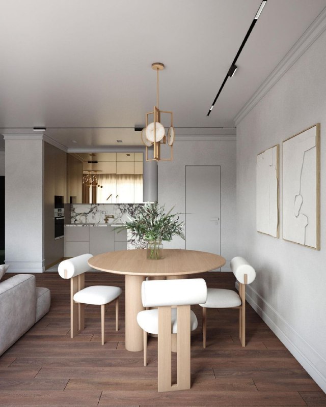 Интерьер небольшой кухни-гостиной выполнен в стильном современном стиле. Центральное место в интерьере занимает роскошная кухня с золотыми зеркальн... - изображение 3 - интерьер, небольшой, кухни