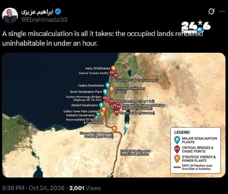 🇮🇱 איום איראני על ישראל ראש ועדת הביטחון הלאומית של הפרלמנט האיראני, איברהים אז'יזי: טעות חישוב אחת בלבד…