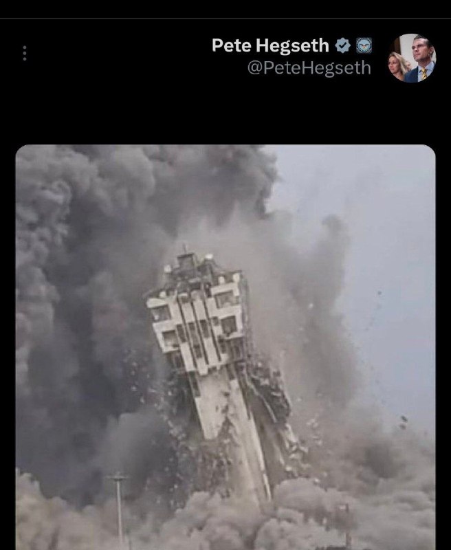 שר המלחמה האמריקני פרסם תמונה של הרס מגדל שמירה בצ'בחאר