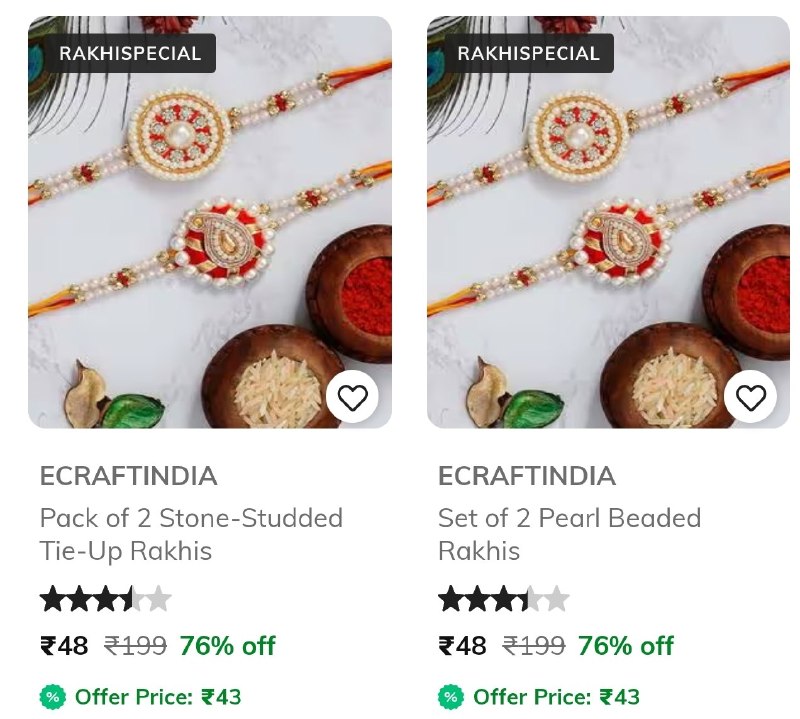 FREE Recharge Box: AJIO LOOT: Rakhi Set Of 2 Start @48https://ajiio.in/zFRQ1mlLow To High: https://ajiio.in/sxc2iQLUSE CODE: RAKHIFREEDEL a