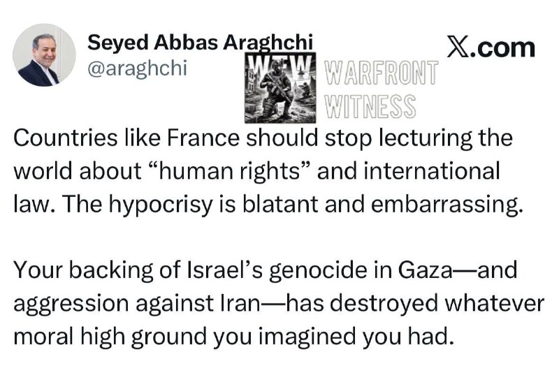 ️🇮🇷🇫🇷 בתגובה לגינוי הצרפתי של היחס האיראני למפגינים, שר החוץ האיראני מתח ביקורת על צרפת על צביעות בזכוי…