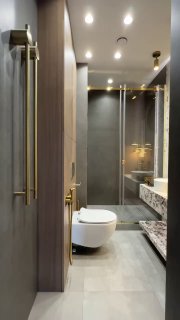 Реализованный дизайн интерьера ванной. Современный стиль, жк Wellton Towers 112 м2. Тест по определению стиля интерьера асбюро артемболдырев дизайн... - изображение 1 - интерьера, реализованный, дизайн