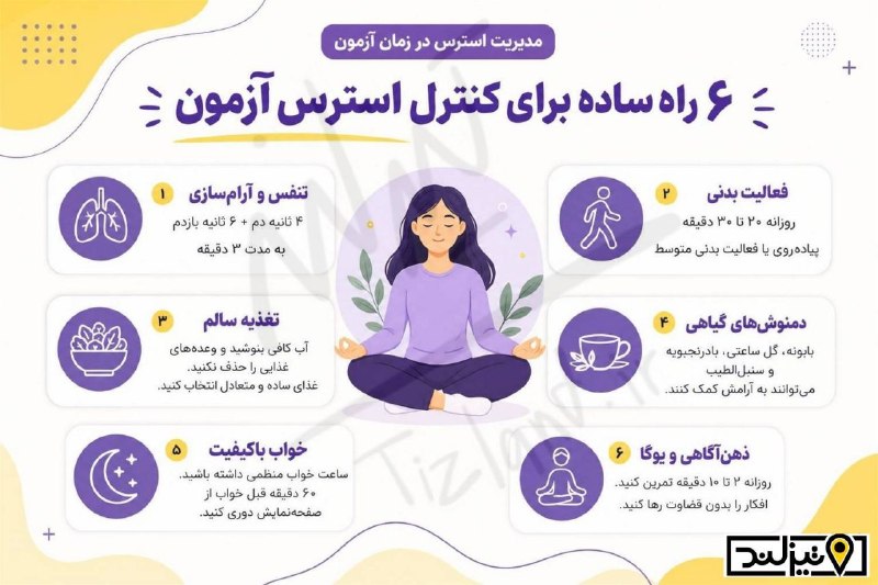 تیزلند، سرزمین تیزهوشها: کنکور نزدیکه و استرس داری؟ 🫂استرس قبل و حین آزمون یک واکنش طبیعی است؛ اما قرار نیست اجازه بدهیم اضطراب، تمرکز و عملکردما