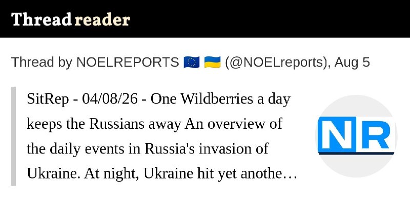 Russian losses per 05/08/26 reported by the Ukrainian General Staff+1130 men+5 tanks+5 ACVs+65 artillery+2 MLRS+2 AD systems+1715 UAVs+10 GRCs