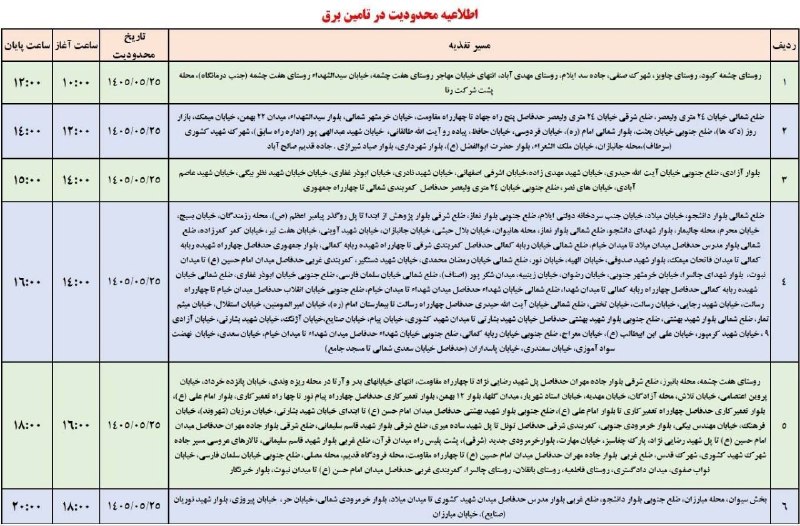 بازتاب ایلام: 💥اطلاعیه شرکت توزیع نیروی برق استان ایلام به اطلاع مردم شریف شهرستان ایلام می‌رساند:⚡️در راستای مدیریت بار مناطق یاد شده