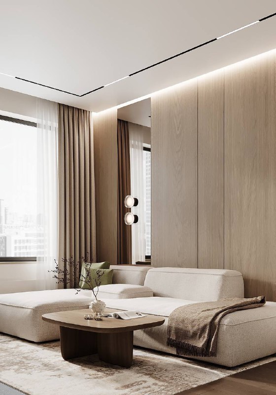 Интерьер квартиры в современном стиле с нейтральной цветовой палитрой. Мягкие текстуры, элегантные линии и стильные акценты, создающие атмосферу уюта. - изображение 6 - интерьер, квартиры, современном