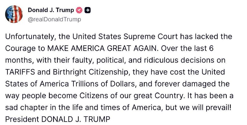 🔺🔻 Criticism of the President of the United States on the decisions of the Supreme Court of the United States