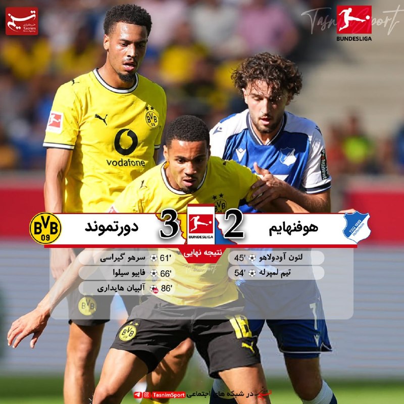 varzeshstand | دکه ورزش: پایان بازی هوفنهایم 2 _ 3 دورتموند🔹 کامبک شیرین زنبورها در خانه هوفنهایم ⚽️هفته دوم بوندسلیگا