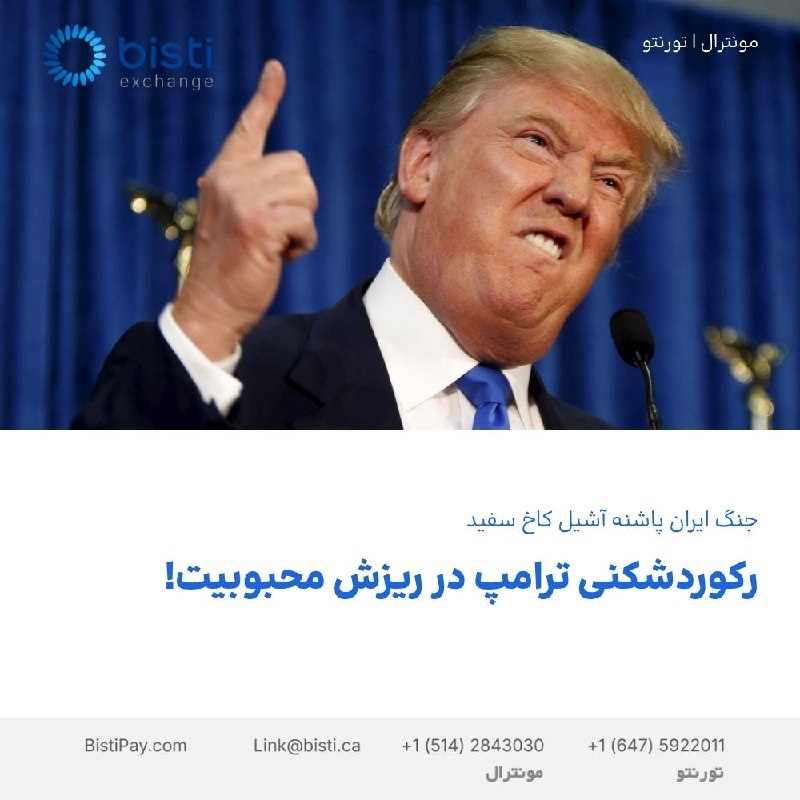صرافی بيستی كانادا: رکوردشکنی ترامپ در ریزش محبوبیت!جنگ ایران پاشنه آشیل کاخ سفیدمحبوبیت دونالد ترامپ به پایین‌ترین سطح دوران ریاست‌جمهوری ا
