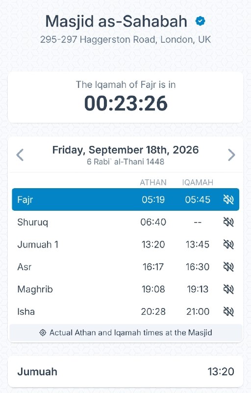 Updated prayer times as of today: