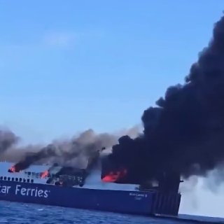 Watch: A large fire broke out on the Greek-flagged "Blue Carrier II" car ferry north of the island of Mykonos.