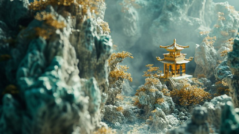🧪Midjourney V6 每天都能给我新惊喜，一个玉石雕刻的国风场景，由于细节很丰富，看起来真的像工艺品