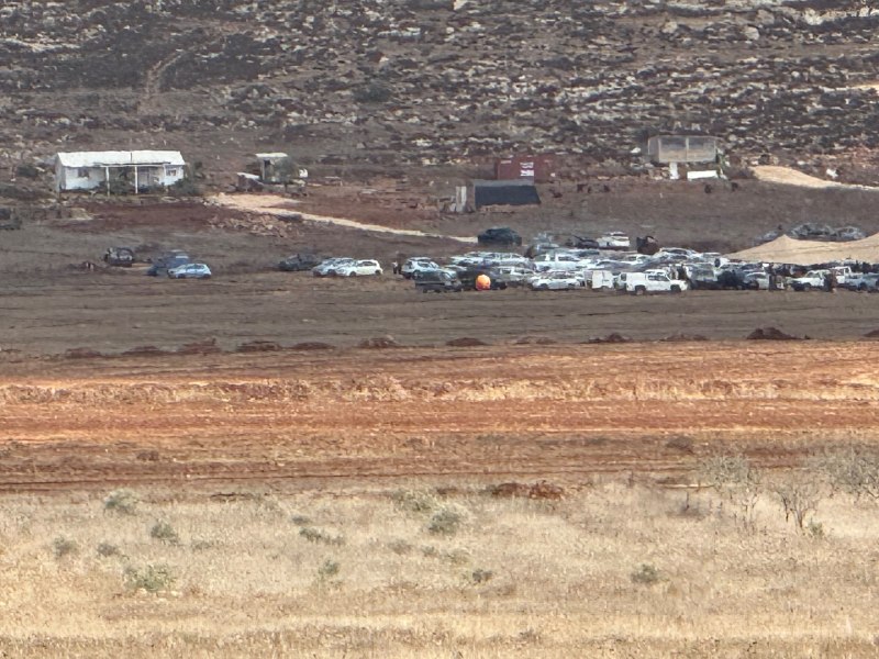 A large gathering of settlers in the plain of the town of Turmus Aya north of Ramallah.