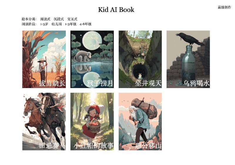 #AIHackathon 儿童绘本KidAiBook.com48小时hack已上线：1.中国古代寓言故事绘本化；2.儿童本人出镜，沉浸式阅读；3.情节可交互，教育意义更深刻；4.在线生成绘本：输入剧情自动切片，每个分镜提供4张图供选择，最终导出完整pdf（录屏版：