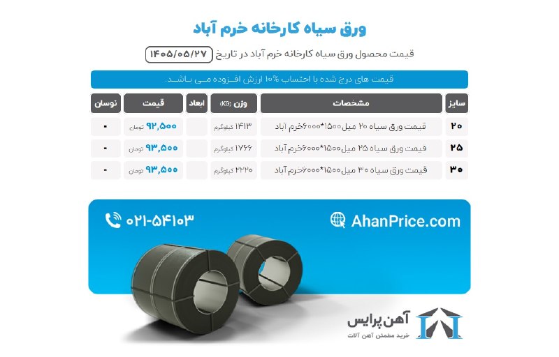 آهن پرایس: برای اطلاع از آخرین #قیمت_ورق_های_نورد_گرم لطفاً به سایت آهن پرایس مراجعه فرمایید. برای دسترسی سریعتر، روی لینکهای زیر