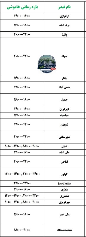 👈اسلام اباد انلاین👉: 🔴برنامه قطعی برق شاباد 29 مرداد 🆔 @SHABADO