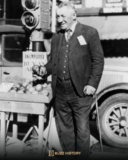 Fred Bell, a former millionaire turned unemployed, sells apples from his street corner stand in San Francisco during the Great DepressionBell, a successful stock market player nicknamed Champagne Fred, lost his entire fortune in the stock market crash of 1