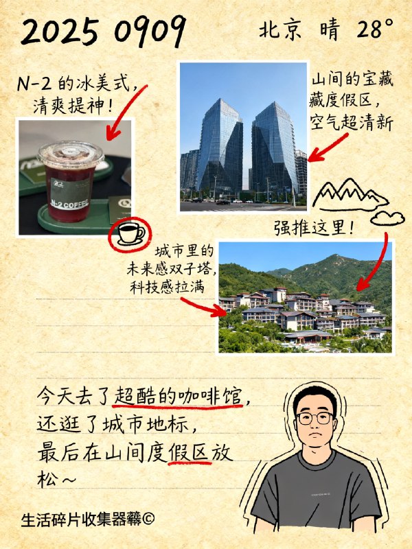 哈哈 昨晚跟 Jessy 聊天想到的想法，没想到真行！#ai创造营#上传你今天拍的照片豆包 Seedream 4.0 图片模型就会帮你生成拼贴画日记图片完全不需要你自己写日记了编辑了，如果有自拍照的话还会帮你画一个简笔画提示词：帮我生成一张图片，根据图片内容帮我模拟在一张略带纹理的纸张上（米黄色或者浅棕色）手写的关于今天的日记
