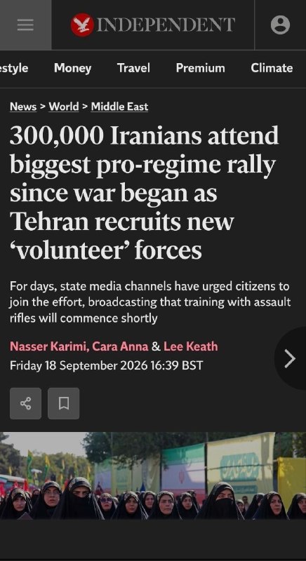 🔺Independent: A gathering of 300,000 people in Tehran and the start of recruiting volunteers