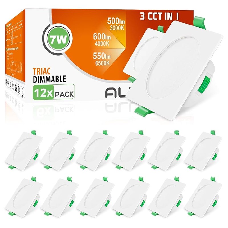 ALUSSO LED Einbaustrahler 230V Eckig Dimmbar Flach 68mm 7W IP44 LED Spots Warmweiß