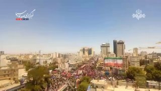 🎦 תמונה מלמעלה מרחוב האימאם רזה במשהד ושאגת אנשים להיפרד ממנהיג המהפכה שנהרג