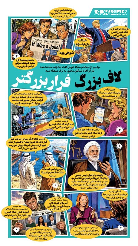 همشهری: 📊ترامپ از تصاحب تنگه هرمز گفت اما چند ساعت بعد ناو آبراهام لینکلن مجبور به ترک منطقه شد@hamshahri_info