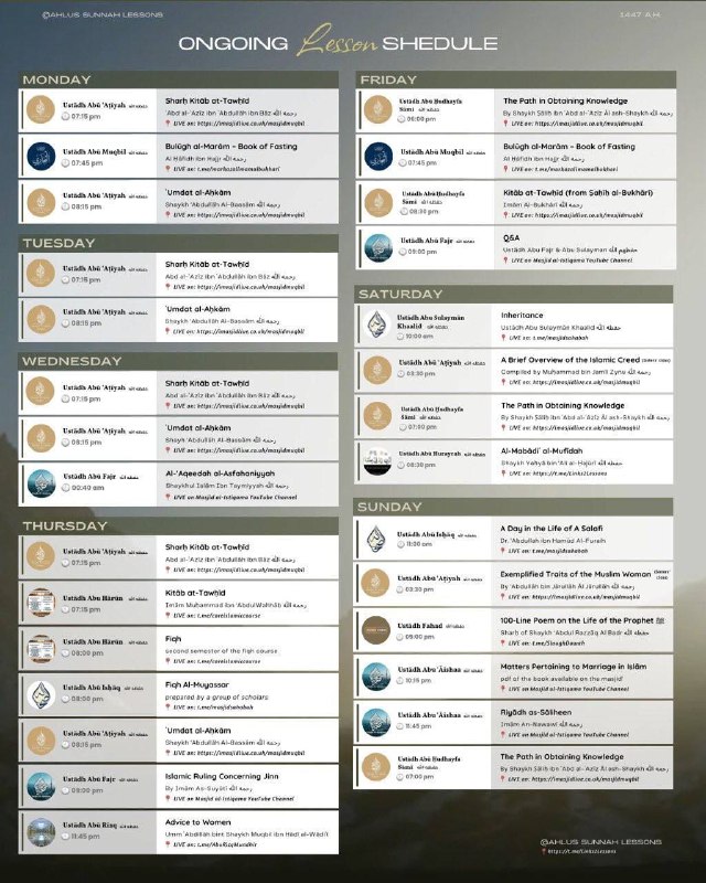 Ongoing Lesson Schedule