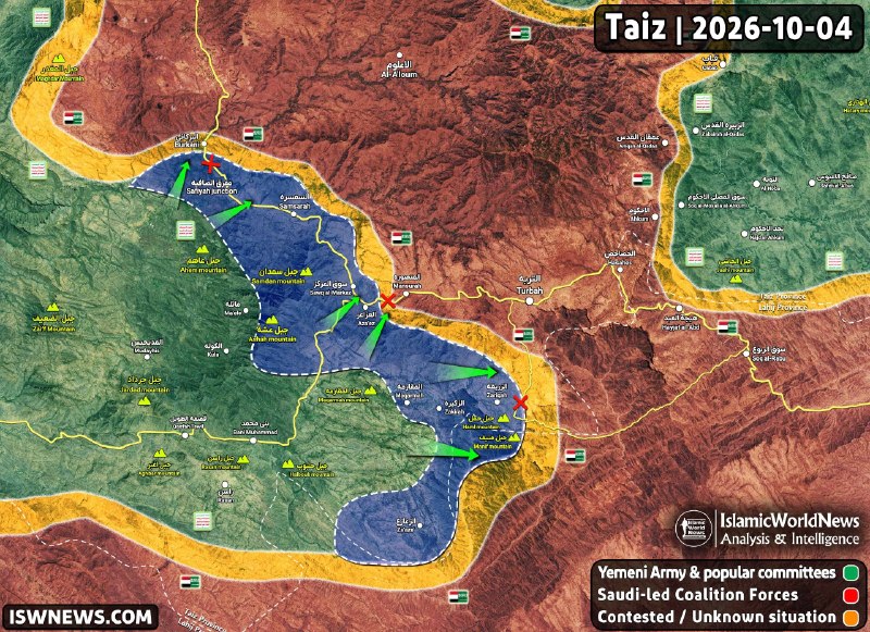 —️🇸🇦/🇾🇪 Map of Taizz front, Yemen, correct two hours ago: