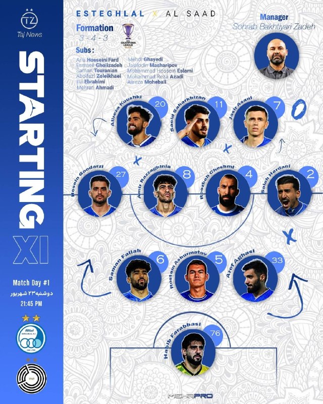 🖤 عاشقان استقلال 🖤: ⚽ترکییییب استقلال مقابل السد @Esteghlovers 🧿شماتیک@Esteghlovers 🧿