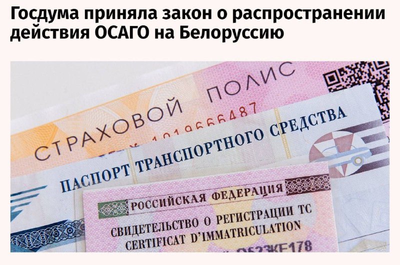 С 1 января 2025 года начнет действовать единый полис ОСАГО для России и Белоруссии