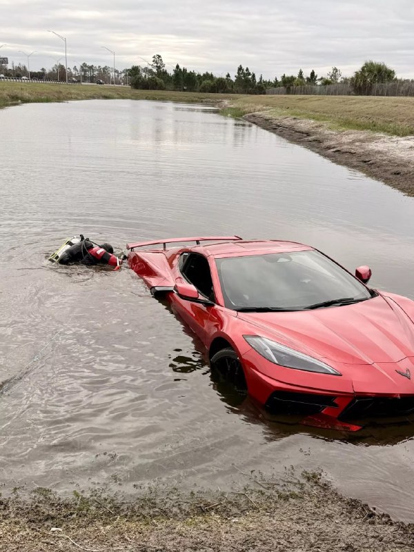 Во Флориде дайвер выловил из пруда Chevrolet Corvette C8 — спорткар неизвестно сколько простоял напо