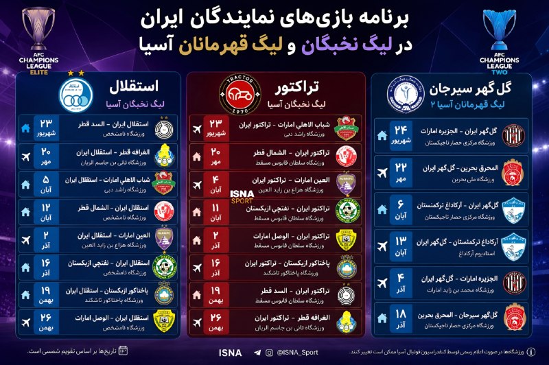 EXTERA GOAL: ⚽️🔵🚜⬜ برنامه بازیهای نمایندگان ایران در لیگ نخبگان و لیگ قهرمانان آسیا🙀 @EXTERAGOAL