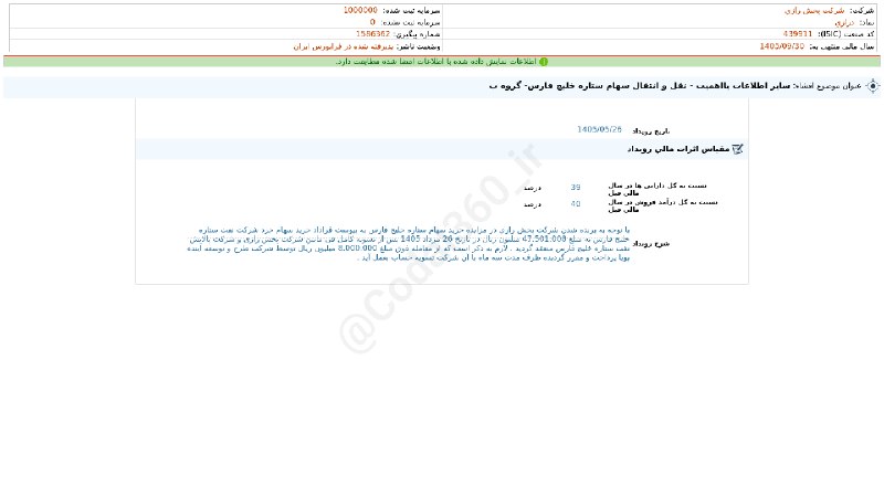 کدال۳۶۰: #درازی#افشای_اطلاعات_بااهمیت - (سایر اطلاعات بااهمیت - نقل و انتقال سهام ستاره خلیج فارس- گروه ب) منتهی به سال مالی 1405