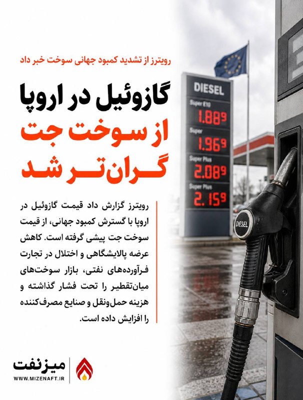 میز نفت: 👇👇 رویترز گزارش داد با تشدید کمبود جهانی سوخت، قیمت گازوئیل در بازار اروپا از سوخت جت پیشی گرفته است.👇 کاهش تولید پالایش