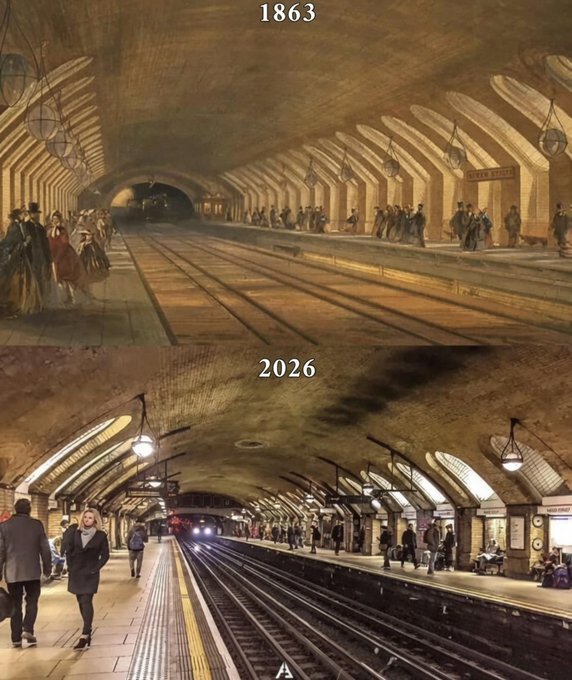 Baker Street is a London Underground station and it's the world's first underground railway, opened on 10 January 1863.This is what it looks like today vs that year.Did you know? 🎓