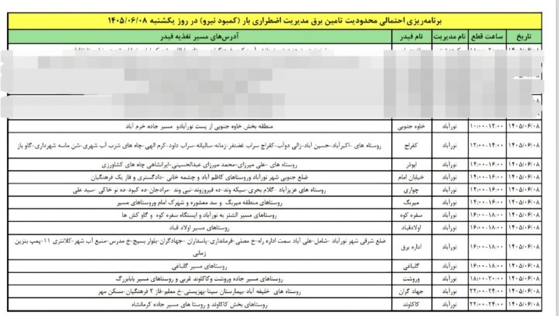 عصر دلفان: برنامه ریزی احتمالی محدودیت تامین برق مدیریت اضطراری بار (کمبود نیرو) در روز یکشنبه شهرستان دلفان ۱۴۰۵/۰۶/۰۸@asredelfan
