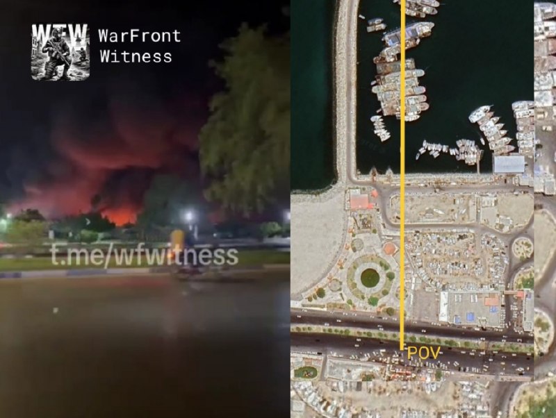 🇮🇷🇺🇸 צילומים נוספים מבנדר עבאס מאשרים כי שריפה גדולה מתנהלת בחלקו הדרומי של נמל הסירות הקטנות (הקני).