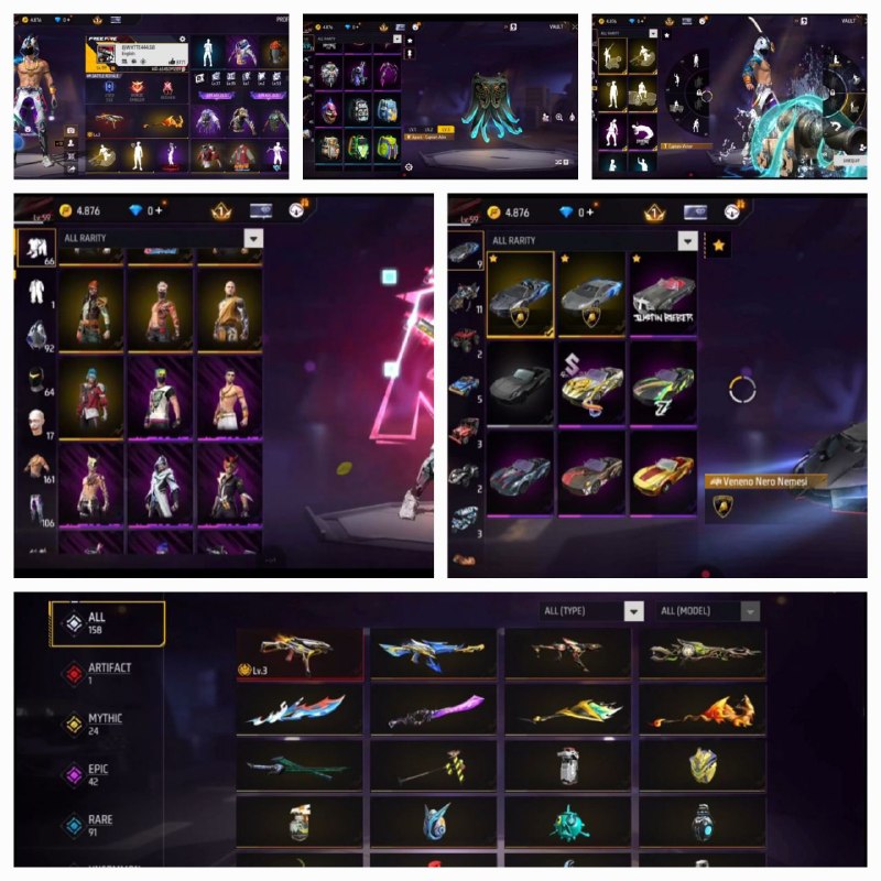 دنیای اکانت فری فایر freefire: 1️⃣ کد : 37360💪 لول اکانت : 59🌍 سرور: خاورمیانه💰 قیمت : 1500🔫 دارایی اکانت : 66ست کامل داره ۱۶۱پیراهن داره یک گان لولی د