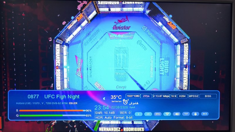 Hack Sat Feeds 📡: فیدمسابقات رزمی 📡 Eutelsat Hotbird 13B/13C/13G @ 13.0°E📶 11070 V 7200🆔 UFC Figh Night🔑 CW: 77 A7 52 70 C2 39 82 7D