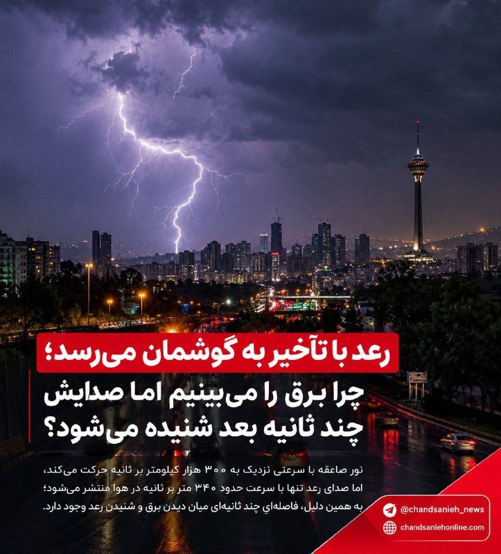 تابناک | Tabnak: ‏✅ چند ثانیه فاصله میان برق و رعد؛ راز تأخیر صدای طوفان چیست؟✍نیلوفر موسویگروه علم و تکنولوژی چندثانیه آنلاینصاعقه و رعد