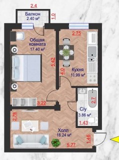 Art House Residential Complex Kokcha Oktepa - 50.89 sq.m (1/6/10) for sale, with cadastral documents