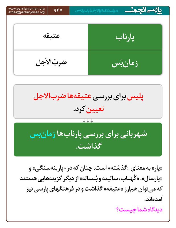 پارسی‌انجمن: 🔻پارناب: عتیقه🔻زمان‌بَس: ضَربُ‌الاَجَلپارسی‌انجمن 🔻@Parsi_anjoman