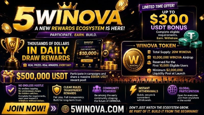 IRAN Airdrop: 🔥 ایردراپ #5Winova🎁 پاداش 1000 WINOVA⭐️ اعتبار ۵ از ۵ ⭐️⭐️⭐️⭐️⭐️✅ پاداش به 10,000 شرکت‌کننده اول تعلق میگیره، سریع شرکت 