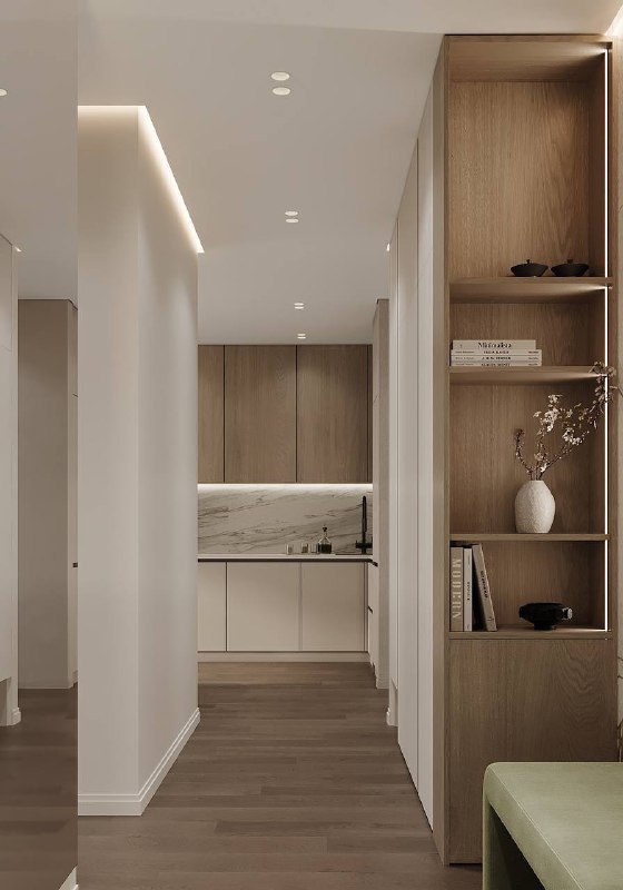 Интерьер квартиры в современном стиле с нейтральной цветовой палитрой. Мягкие текстуры, элегантные линии и стильные акценты, создающие атмосферу уюта. - изображение 4 - интерьер, квартиры, современном