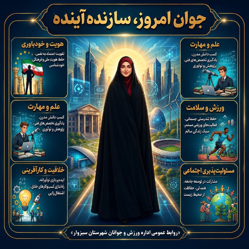 اخبار ورزش و جوانان شهرستان سبزوار: 🌟 جوان امروز؛ سازنده آینده 🌟🚀 جوانان، موتور محرک پیشرفت و سرمایه ارزشمند جامعه‌اند؛ نسلی که با انگیزه، دانش، خلاقیت و مس